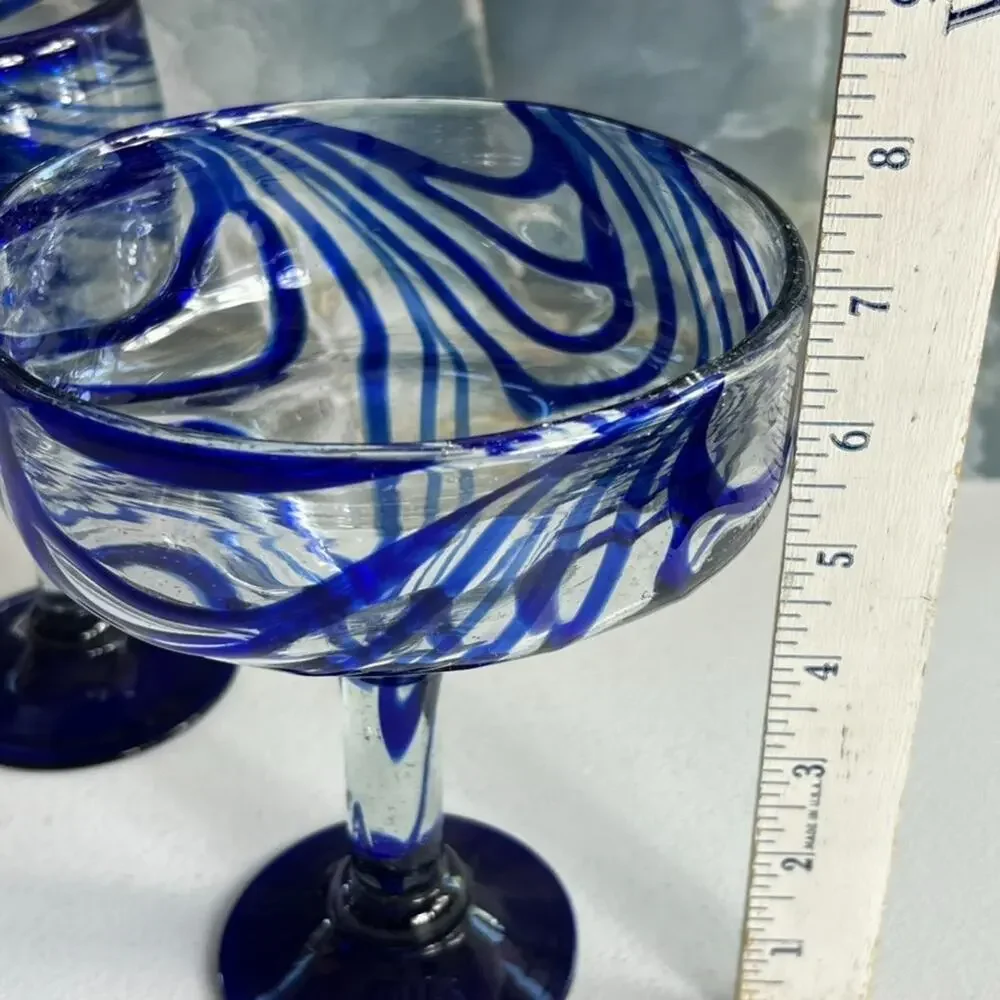 Mexican Swirl Hand Blown Margarita Glasses 7